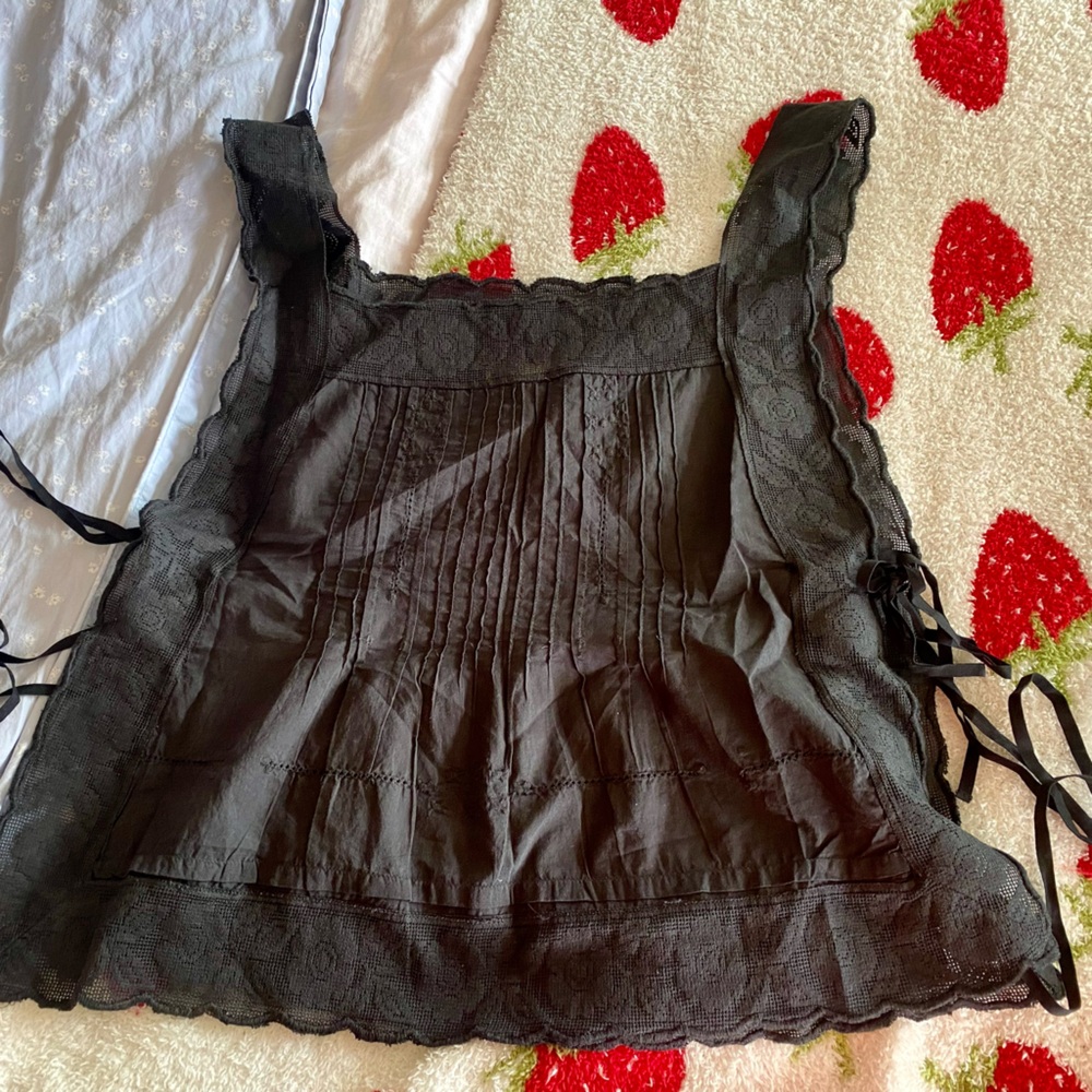 THE GREAT. Black Embroidered Top (Attic Lace Cami)